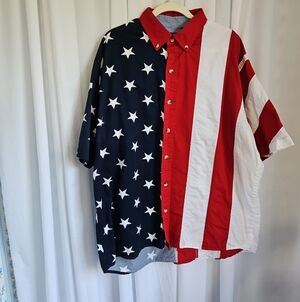 Cotton Traders Sport Men's Patriotic Red, White & Blue Button-Down Shirt-Size XL